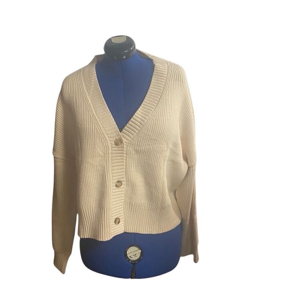 LILLUSORY Women’s Soft Knit Oversized‎ Short Button Down Sweater Cardigan XL TAN